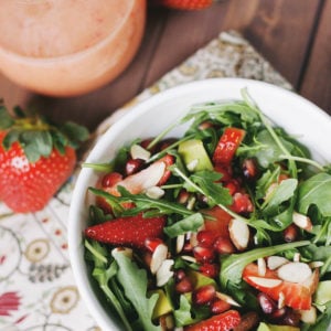 Strawberry-Pomegranate Salad with Strawberry Vinaigrette | asimplepalate.com