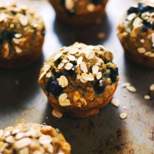 Blueberry Banana Whole Wheat Oat Muffins - Soft banana & blueberry muffins with simple ingredients! A delicious healthier option for muffins. | asimplepalate.com