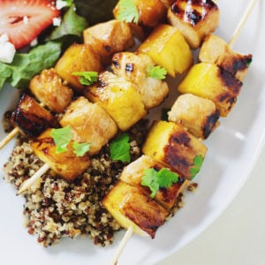 6 Ingredient Pineapple-Chicken Kabobs - Easy + quick + SO TASTY! A favorite healthy recipe when grilling. | asimplepalate.com