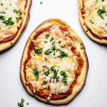 naan pizza on a white background.