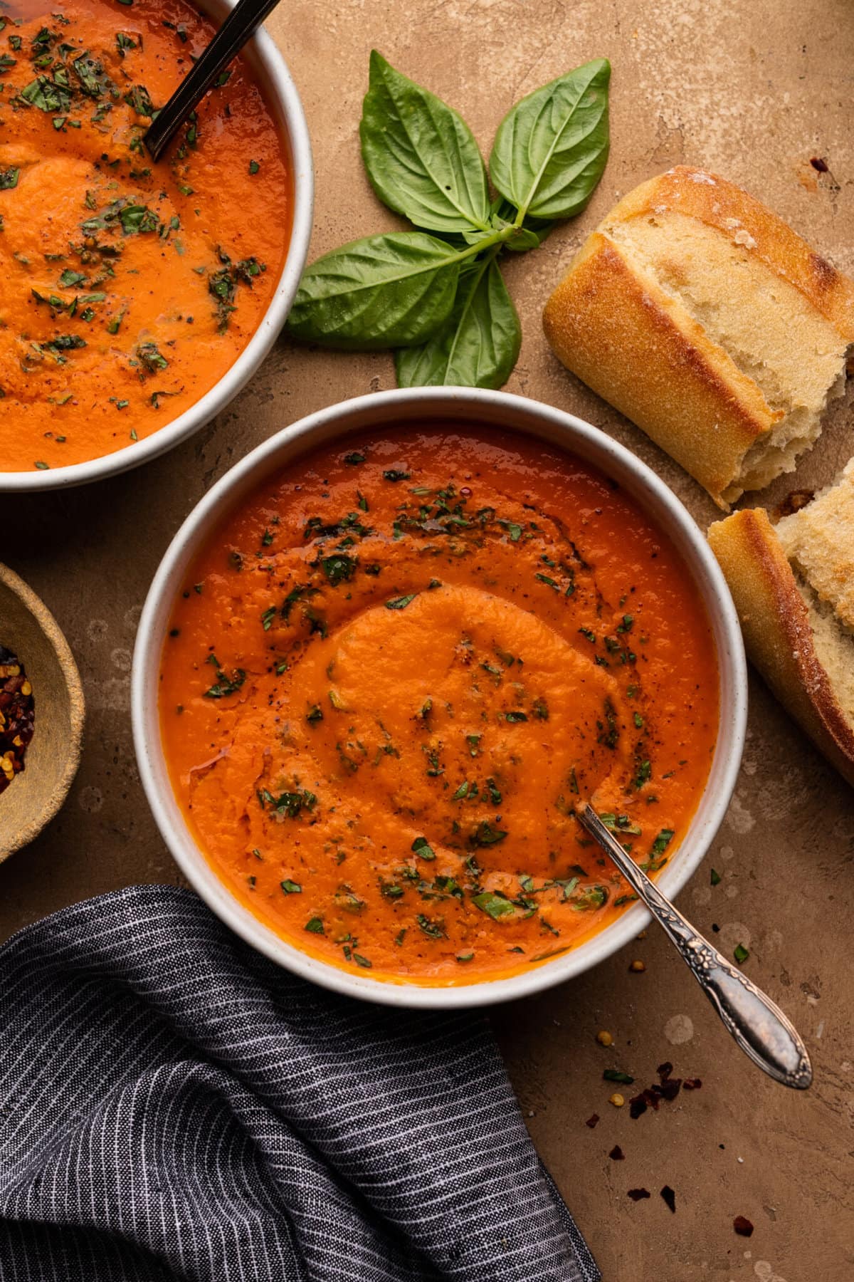 sheet pan roasted tomato basil soup vegetables blended dinner